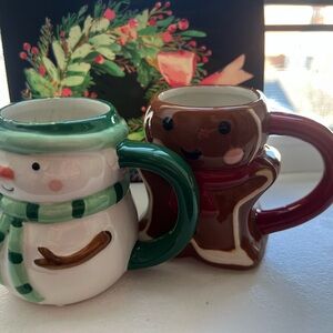 Festive Snowman and Gingerbread Mug Set